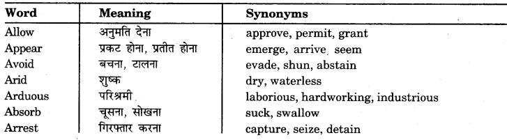 Synonyms Words For Class 9th RBSE Solution