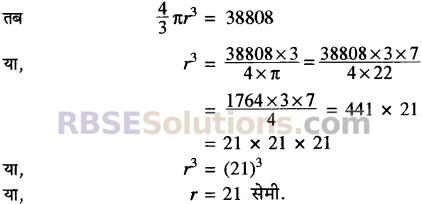 Class 10 Maths RBSE Solution Chapter 16.4 पृष्ठीय क्षेत्रफल एवं आयतन